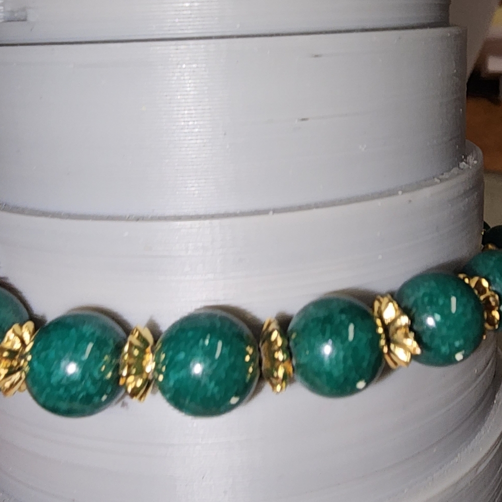 Nephrite and Cloisonne Goldtone Beaded Bracelet - Picture 3 of 11